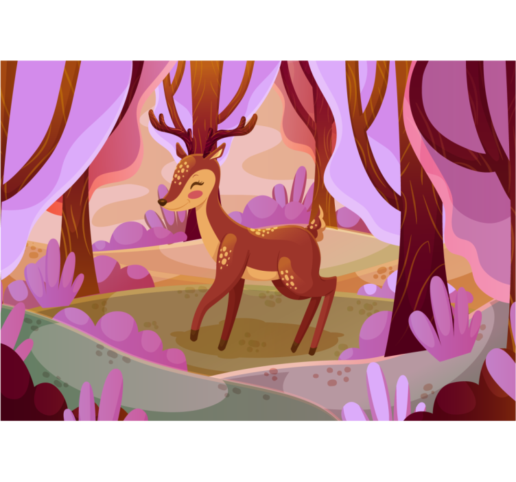 Pink tree in sprint with deer Kids wall Murals - TenStickers