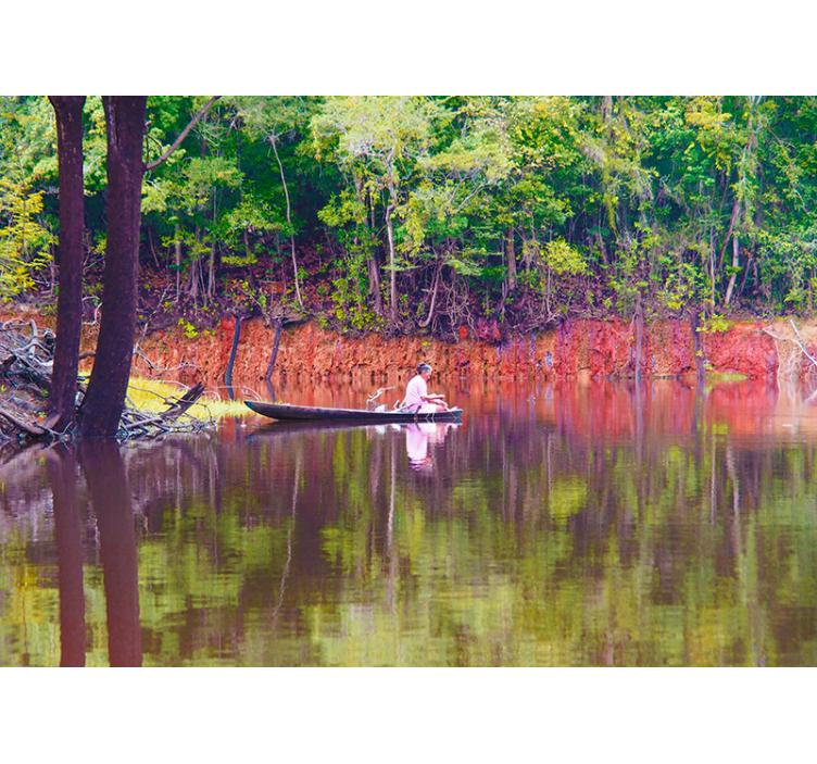 Serene Canoeing Scene landscape mural wallpaper - TenStickers