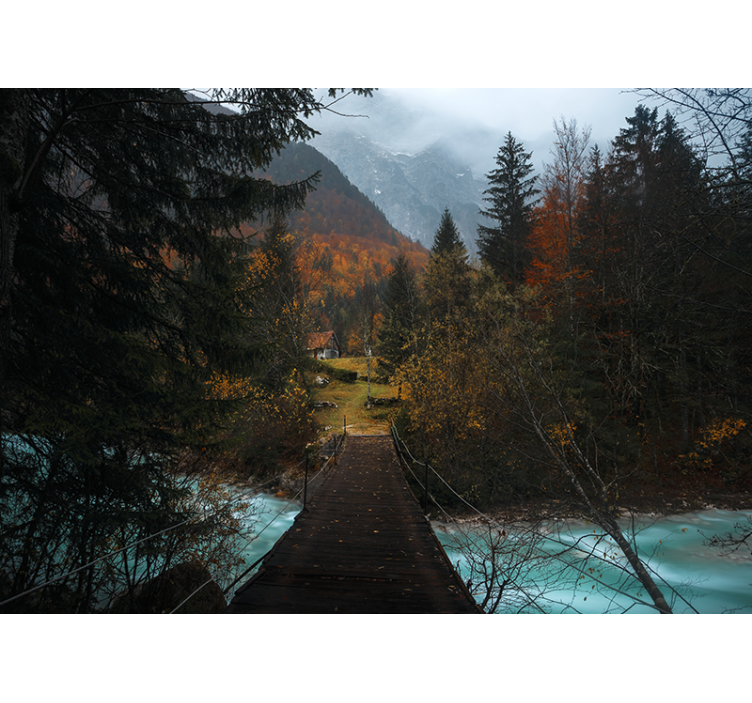 Wooden Bridge Path landscape mural wallpaper - TenStickers
