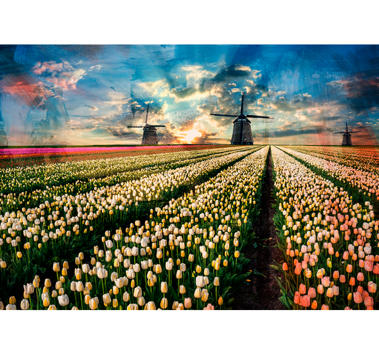 Tulip Field Sunrise flower mural - TenStickers