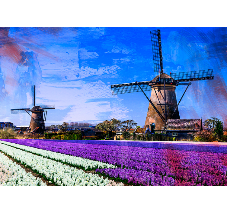 Tulip Field Windmills city wall mural - TenStickers