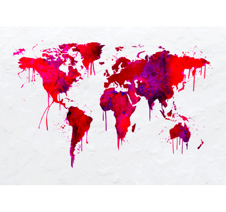 Red watercolour world map mural - TenStickers