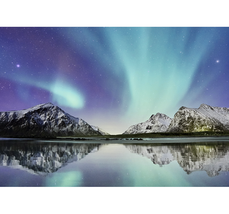 Aurora Borealis Reflections mountain wall mural - TenStickers