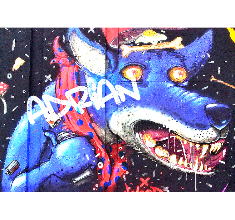 Blue dog and graffiti wall mural - TenStickers
