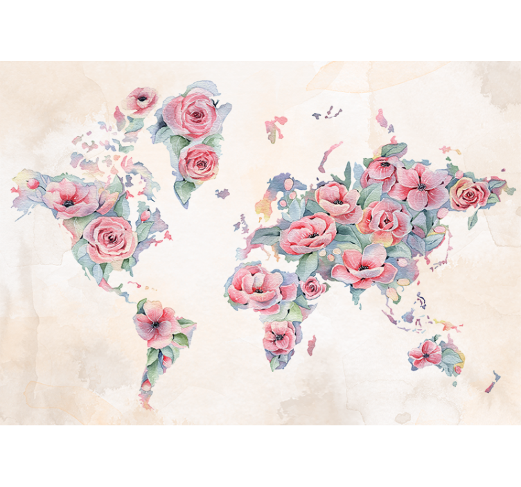 Floral World Map wall mural - TenStickers