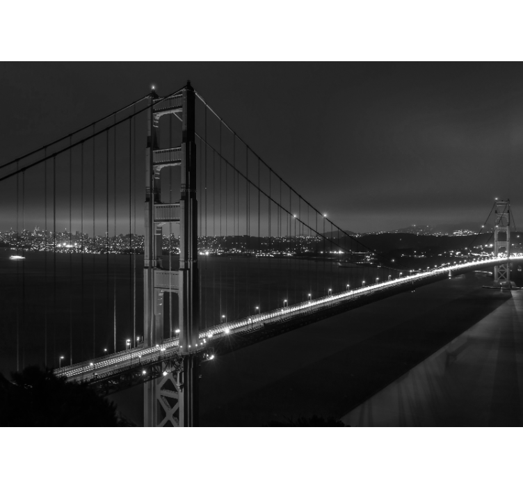 Golden Gate at night black and white wall mural - TenStickers