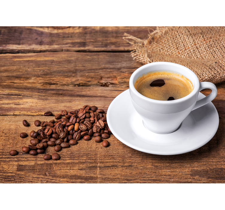 Coffee on a wooden table wall mural - TenStickers