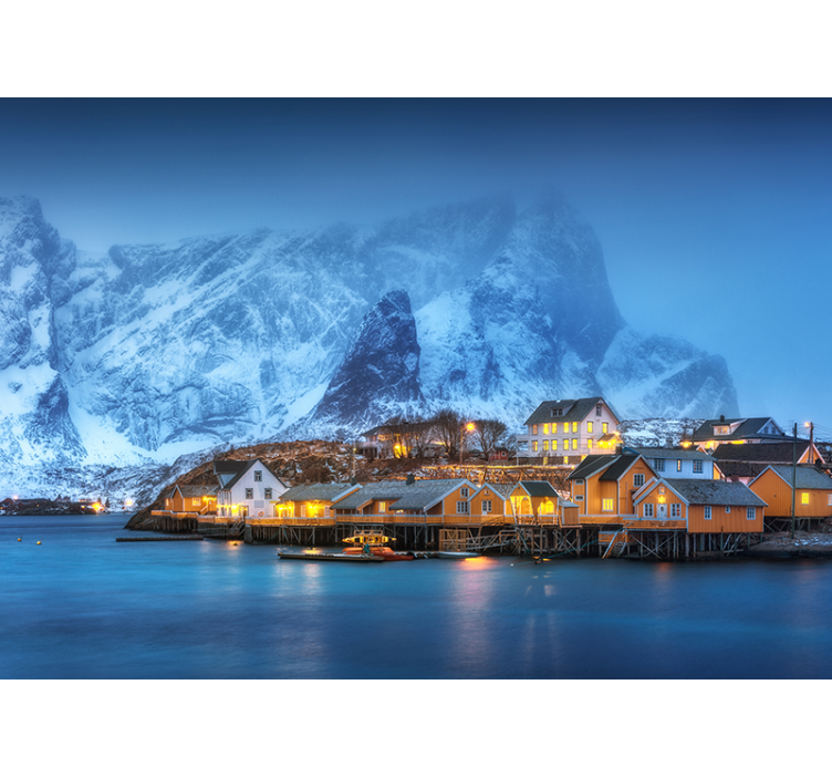 Snowy coastal village landscape mural wallpaper - TenStickers