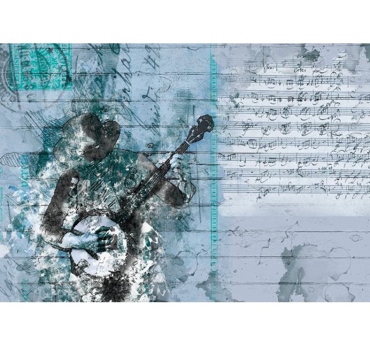Music mural of a musician playing banjo - TenStickers