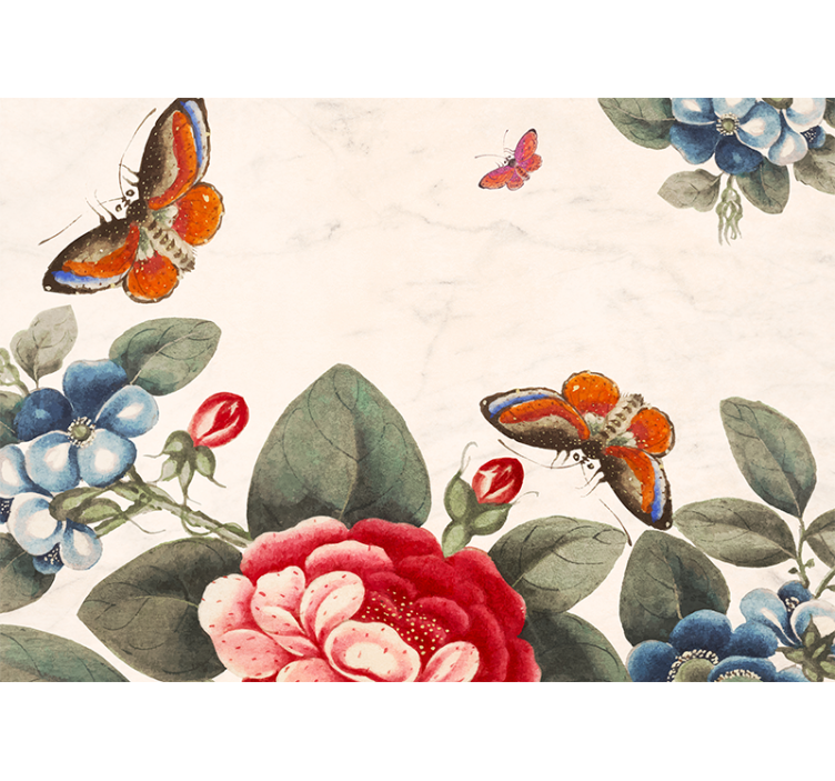 Flower mural fluttering insects and blossoms - TenStickers