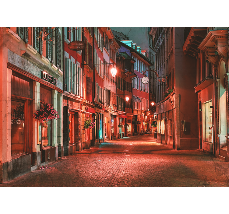City wall mural charming cobblestone street - TenStickers