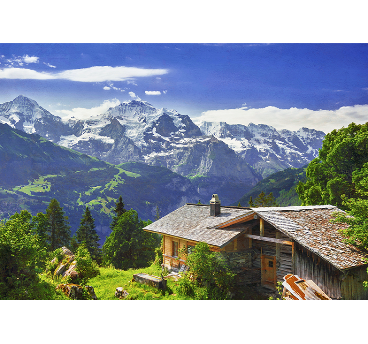 Landscape mural wallpaper mountain retreat scene - TenStickers