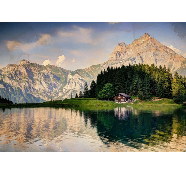 Landscape mural wallpaper mountain lake retreat - TenStickers