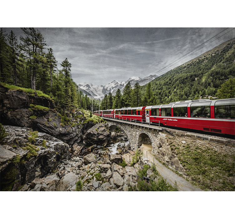 City wall mural mountainous train adventure - TenStickers