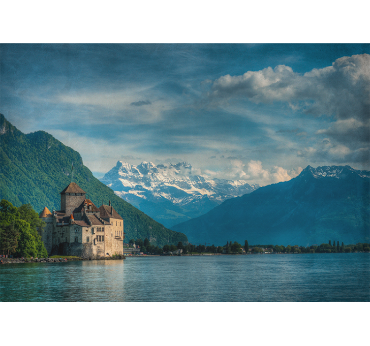 Landscape mural wallpaper mountainous castle view - TenStickers