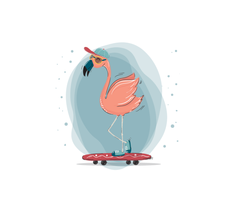 Animal wall mural flamingo skateboarding fun - TenStickers