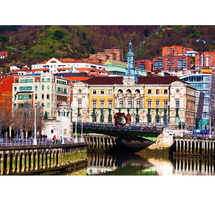 Bilbao river with colorful houses wall mural - TenStickers