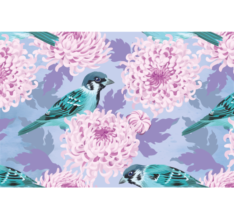 Flower mural blue bird blossoms - TenStickers