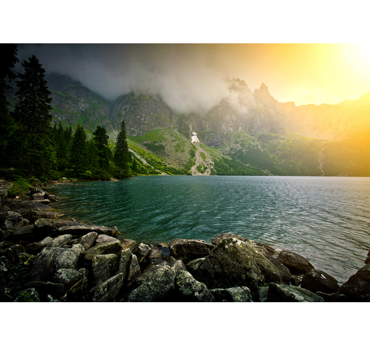 Landscape mural wallpaper mountain lake scene - TenStickers