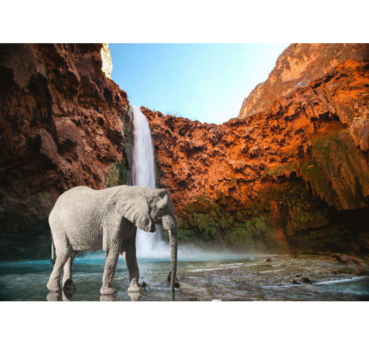 Animal wall mural majestic elephant waterfall - TenStickers