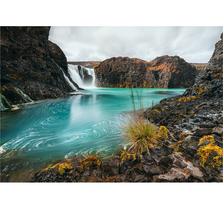Mountain wall mural serene waterfall oasis - TenStickers