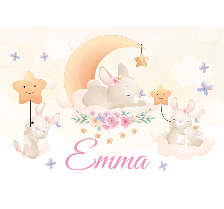 Children wall mural bunny moon and stars - TenStickers