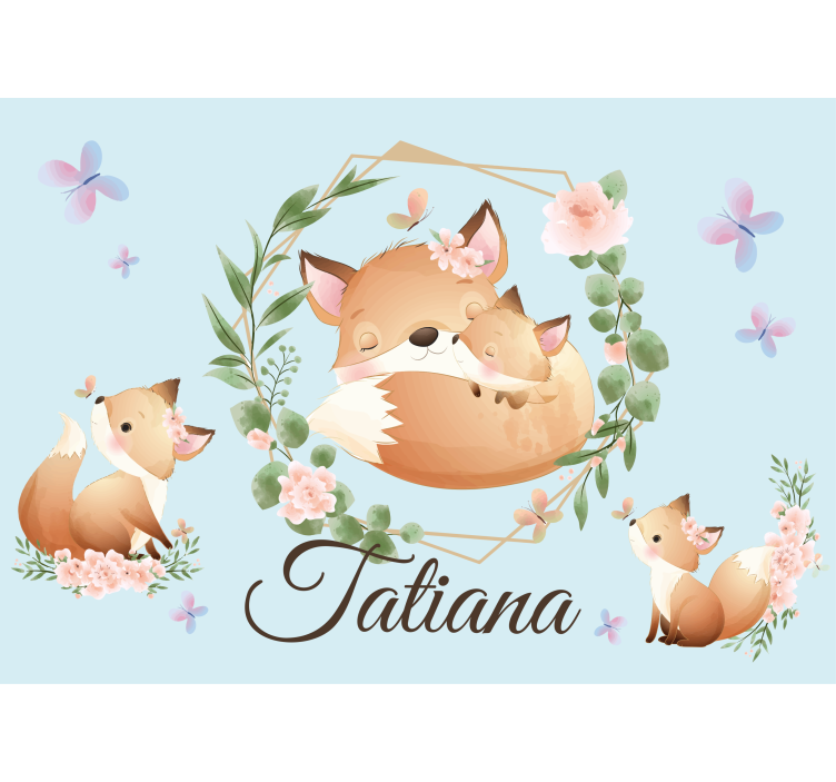 Cute Fox Family With Name children wall mural - TenStickers