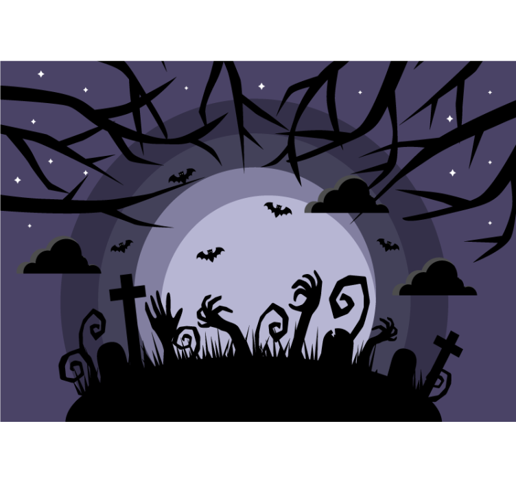 Halloween mural haunting graveyard scene - TenStickers