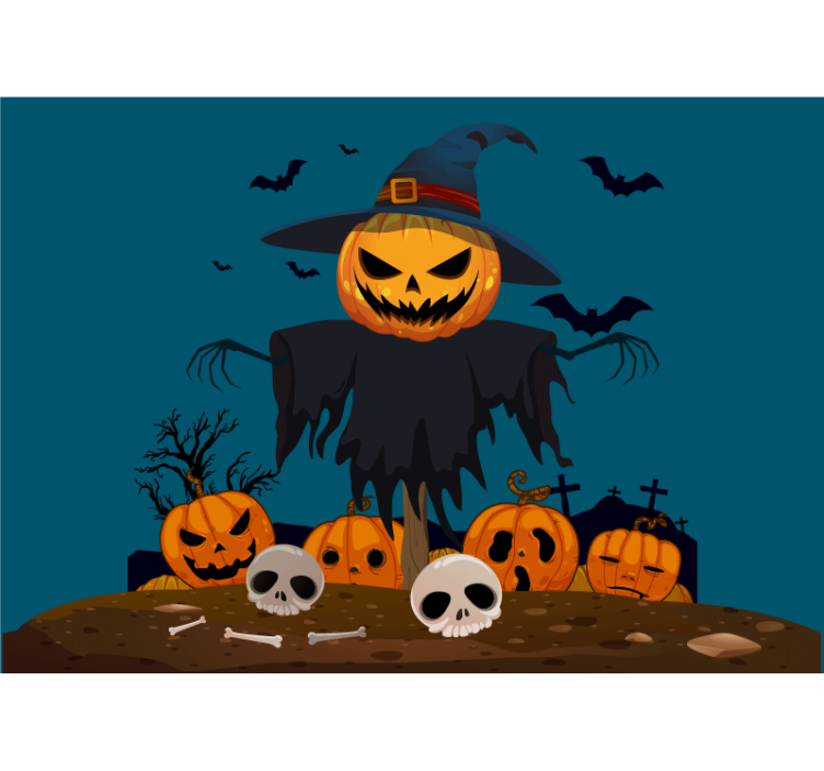 Halloween mural spooky pumpkin scarecrow - TenStickers