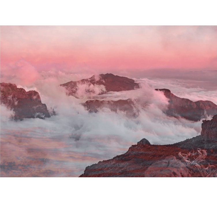 Landscape mural wallpaper mountainous pink clouds - TenStickers
