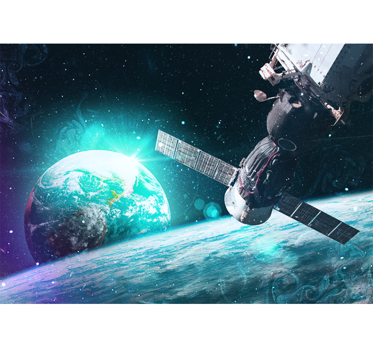 Space mural spacecraft orbiting earth - TenStickers