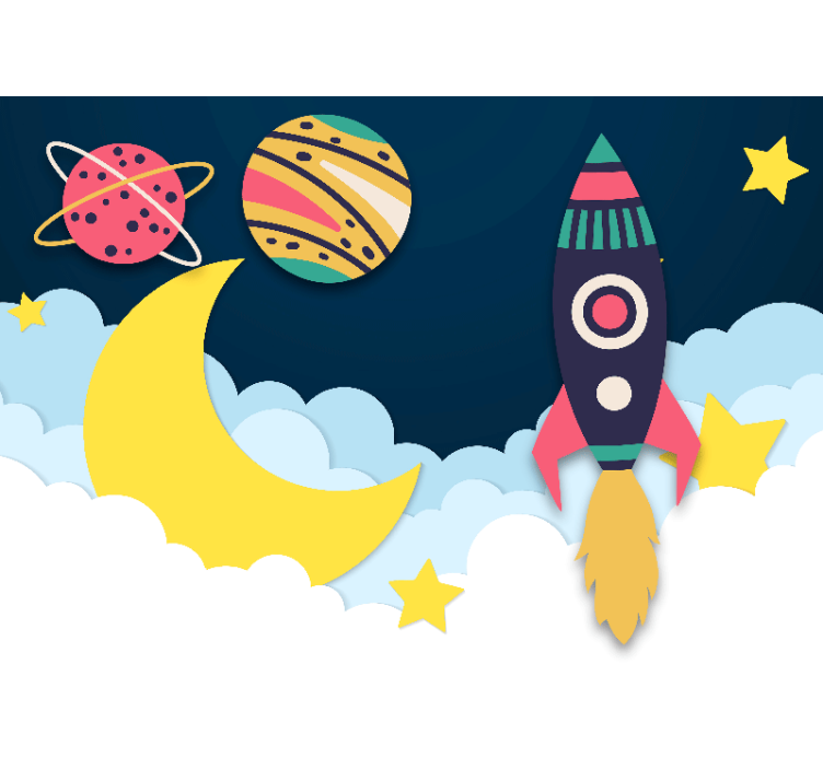 Fantasy wall mural rocket among planets - TenStickers