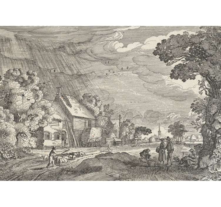 Landscape mural wallpaper rural scene illustration - TenStickers