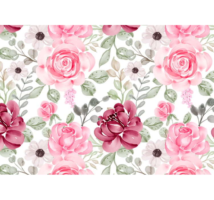 Vintage roses and leaves over a white mural - TenStickers