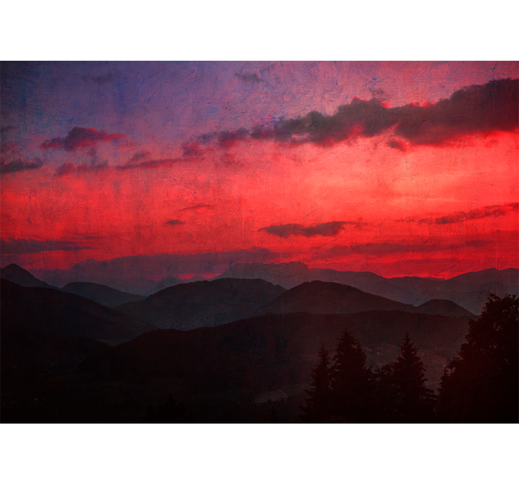 Mountain wall mural dramatic mountain sunset - TenStickers