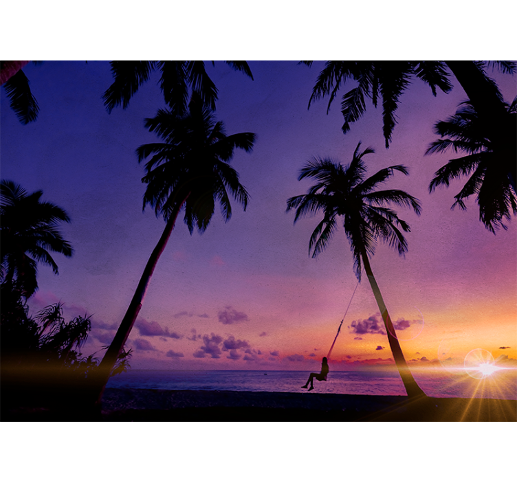 Nature wall mural sunset swinging palm tree - TenStickers