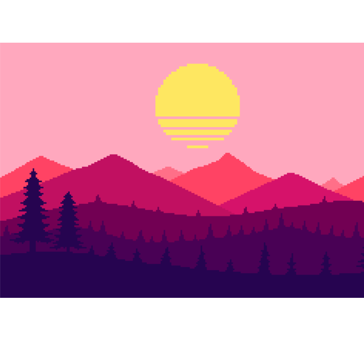 Landscape mural wallpaper pixelated mountain sunset - TenStickers