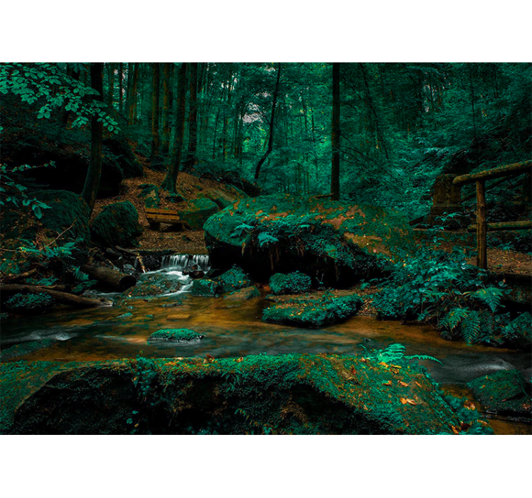 Forest wall mural serene forest stream - TenStickers