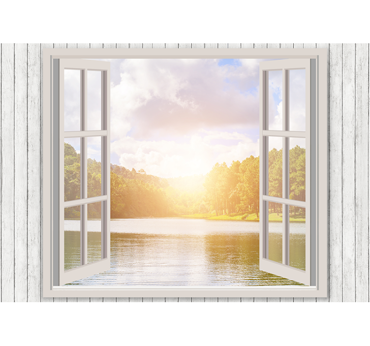 Nature wall mural sunrise over lake - TenStickers