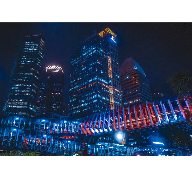 City wall mural modern urban skyline at night - TenStickers