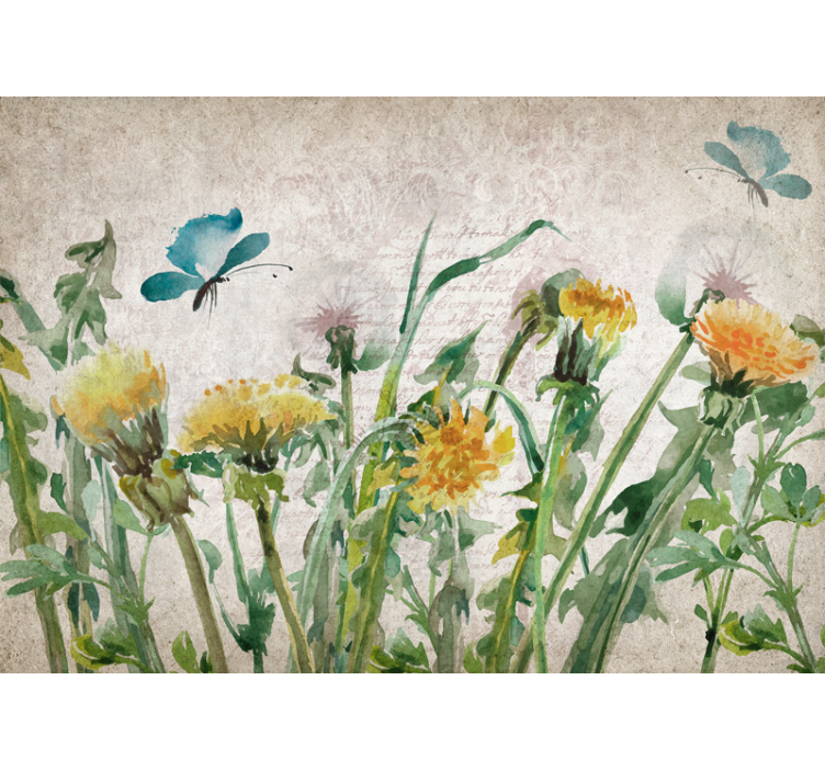 Flower mural dandelions and butterflies - TenStickers