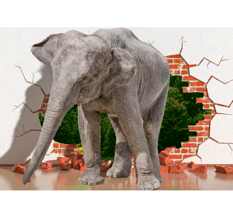 3d wall mural elephant breaking through wall - TenStickers