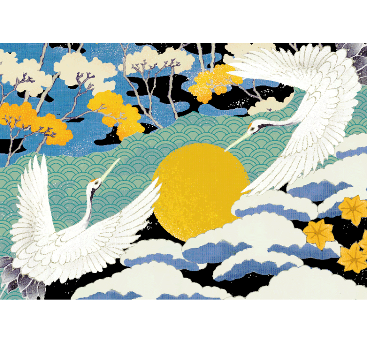 Japandi colorful ducks and flowers wall mural - TenStickers