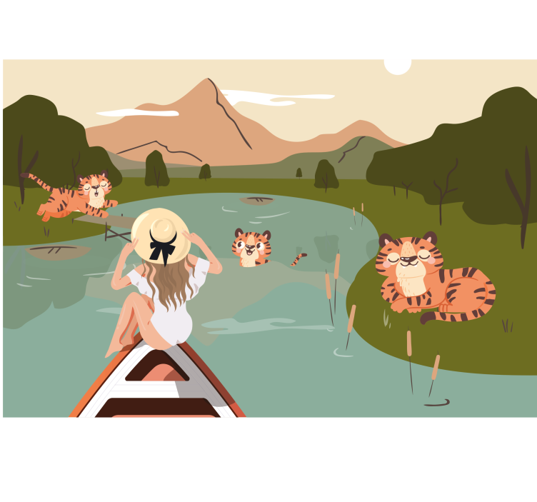 Children wall mural tiger adventure scene - TenStickers