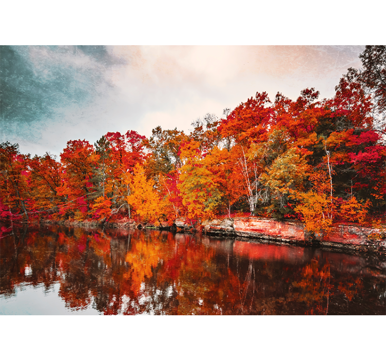 Landscape mural wallpaper autumn forest reflection - TenStickers