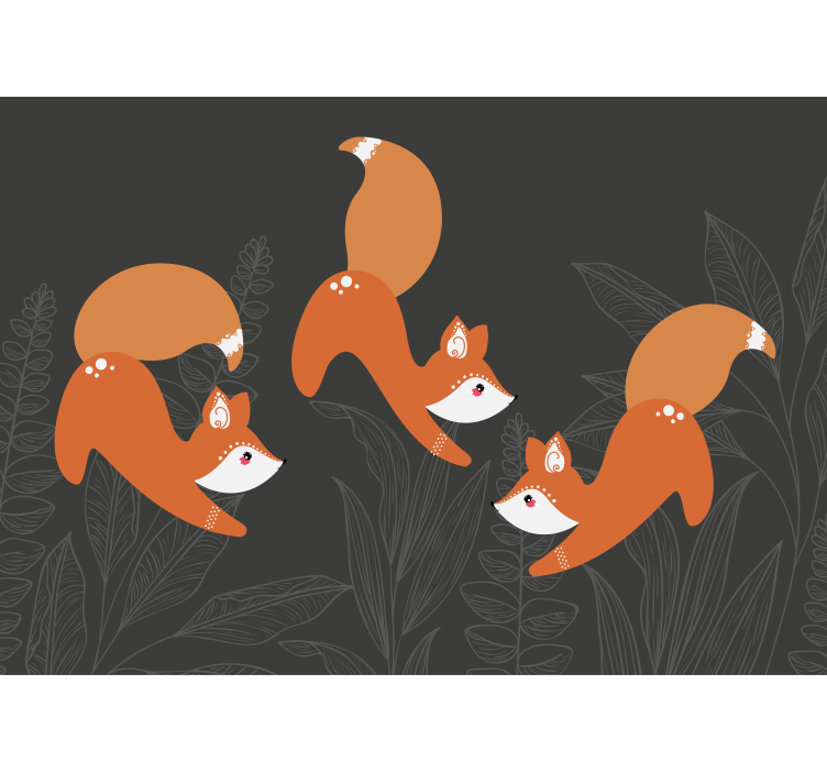 Children wall mural cheerful foxes at play - TenStickers