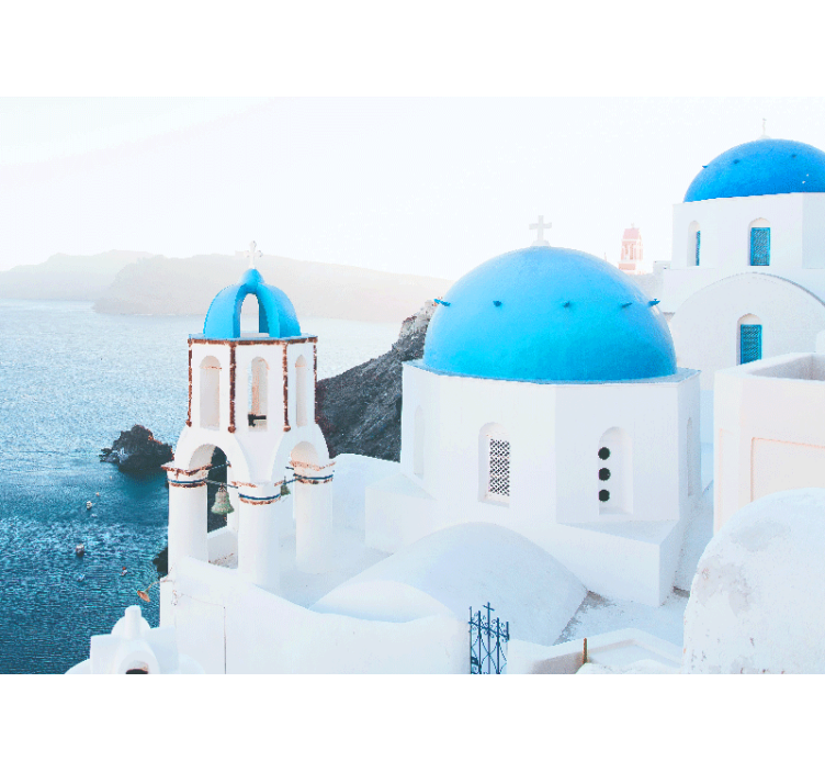 City wall mural santorini coastal scenery - TenStickers