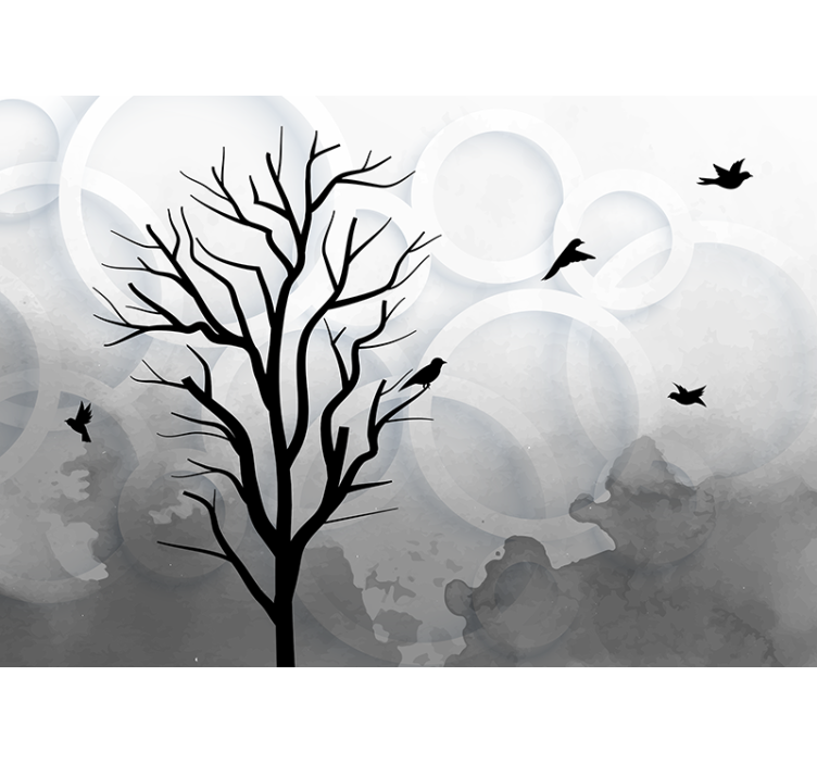 Tree mural silhouette tree birds - TenStickers