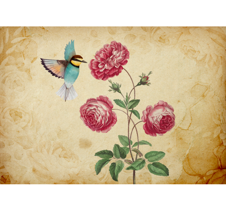 Flower mural hummingbird and roses design - TenStickers