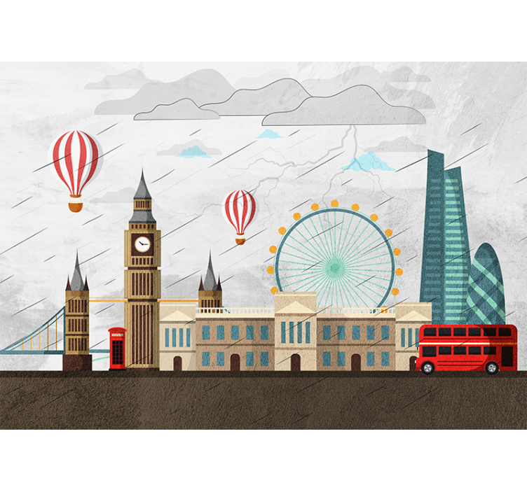 Rainy London city illustration Wall Mural - TenStickers